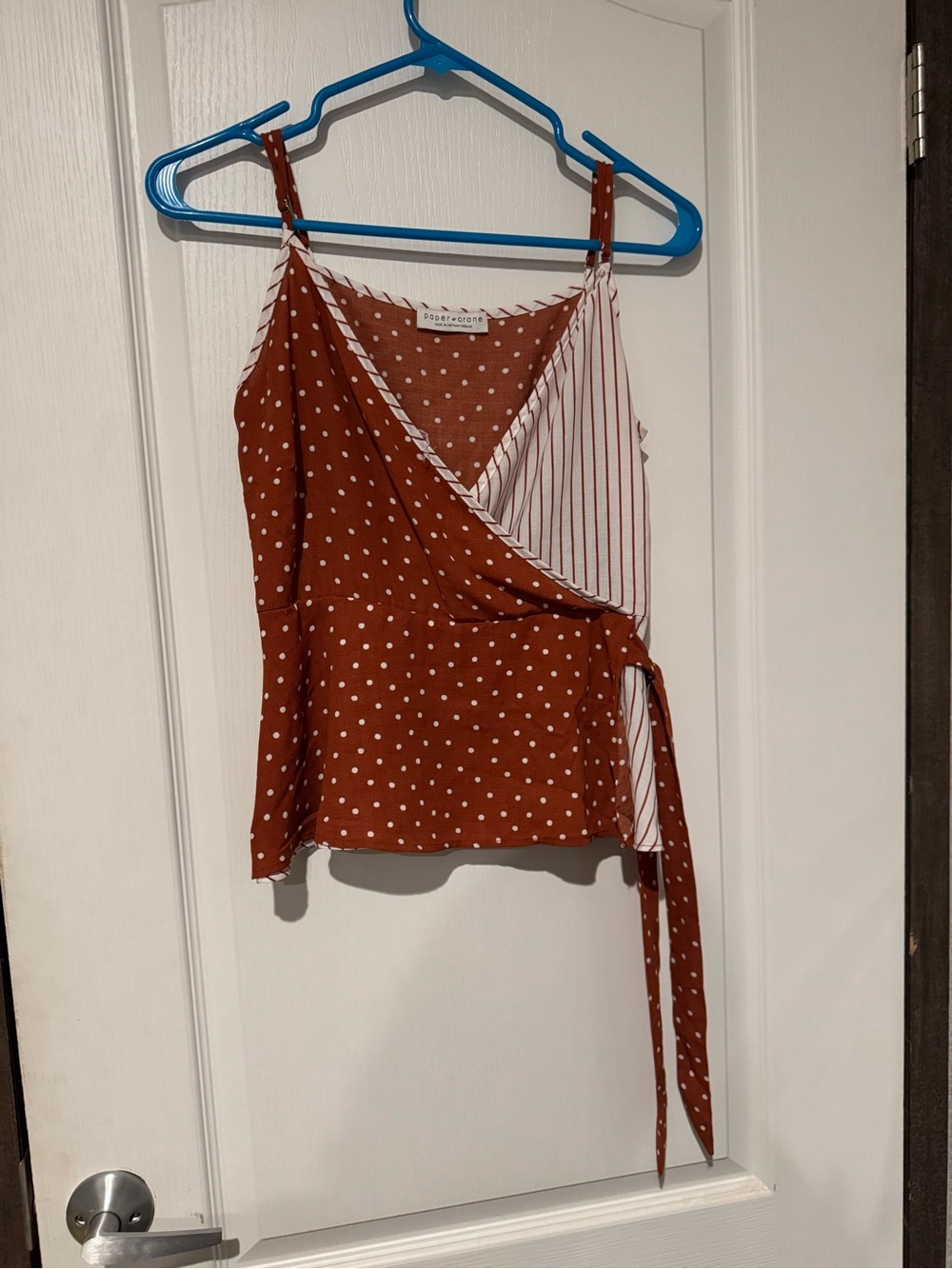 Y2K Burnt Orange Polka Dot Stripped Wrap Camisole Tank Top